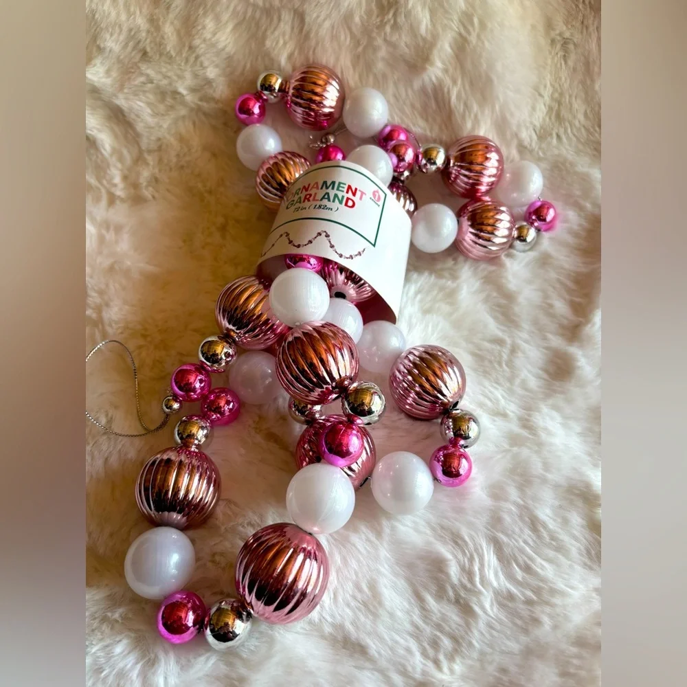 Pink white silver Holiday ornament Garland bulbs . 72 “ inch - NWTS